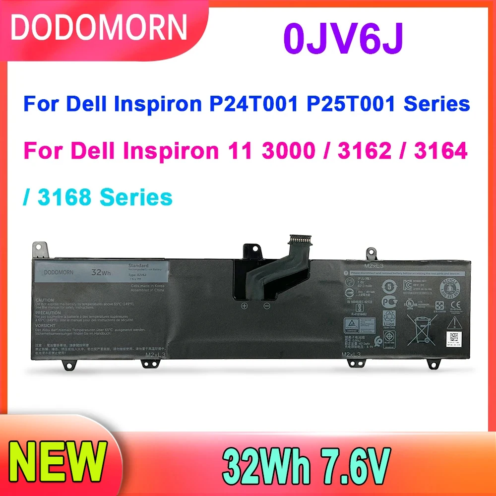 0JV6J Battery For Dell Inspiron 11 8NWF3 3000 3162 3164 3168 P24T001 Series PGYK 5 7.6V 32Wh OJV6J 0HH6K9 Laptop