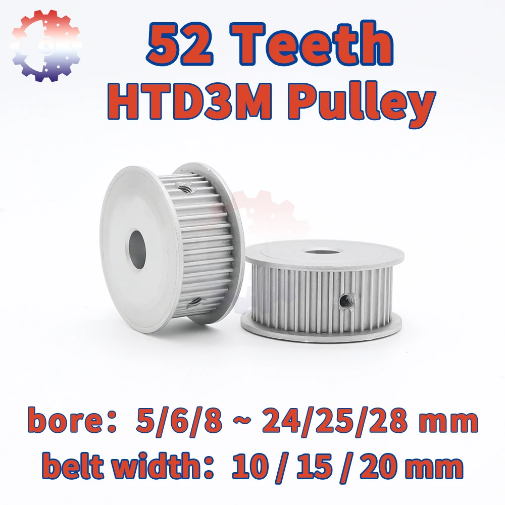 

52Teeth HTD3M Pulley 3M Timing Pulley 52 Teeth Bore 5/6/8~28mm Belt Width 10/15/20mm 52T 3M Belt Pulley HTD3M Synchronous Wheel