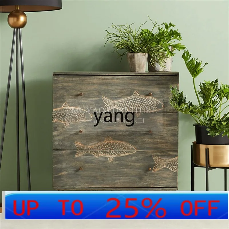 Lhh retro all solid wood chest storage