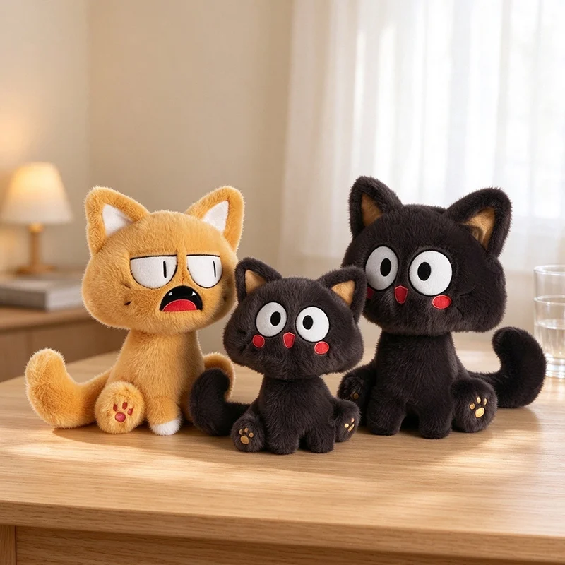 28/38cm Kawaii Angry Cool Cat Plush Toys Soft Stuffed Animals Anime Cartoon Fluffly Kitten Plushies Doll for Girls Gifts Decor
