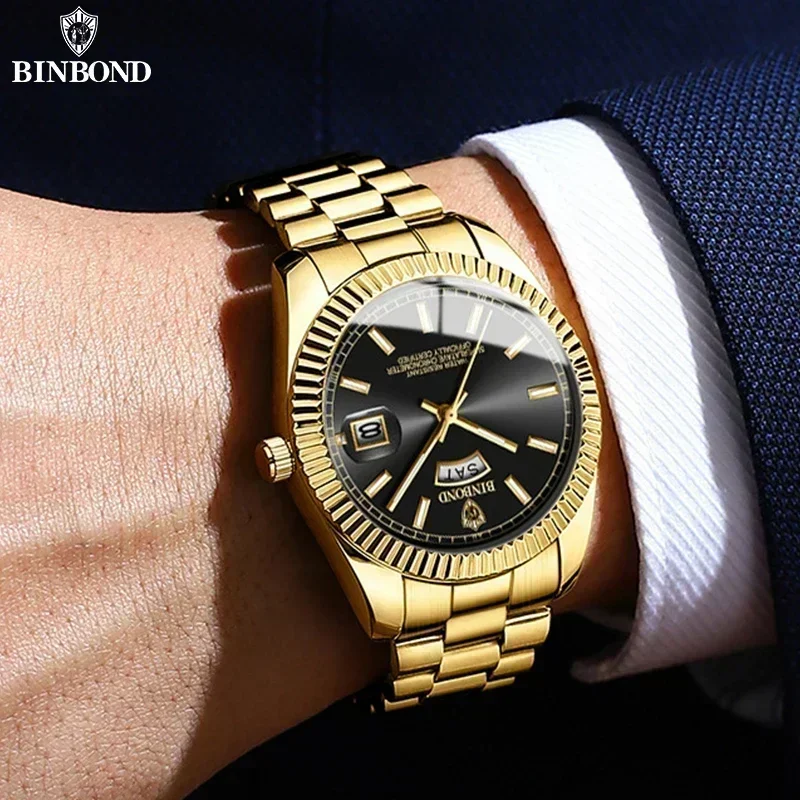 BINBOND B7012 Herrenmode Business Sport Quarzuhr 30M Wasserdicht Leucht Klassische Kalender Kreative Uhr Männliche Armbanduhr