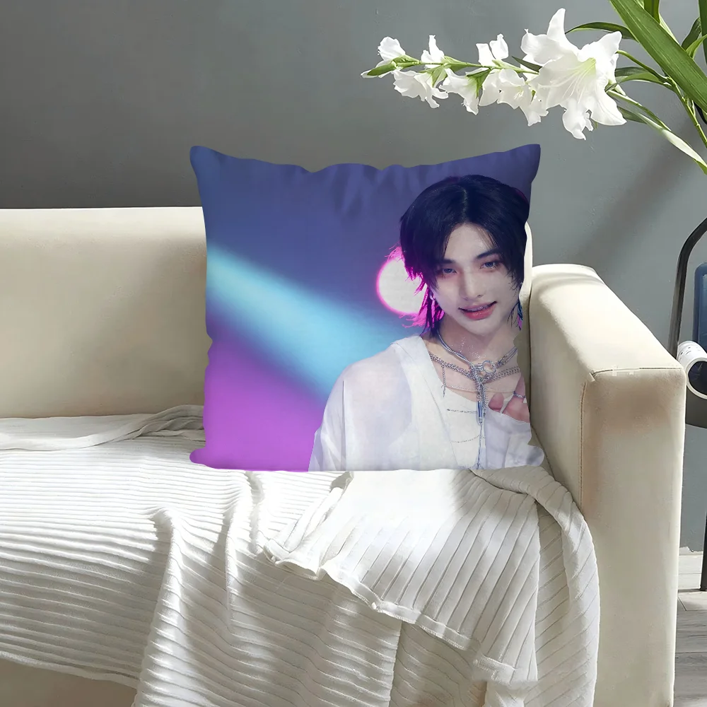 Singer Hyunjin Pillow Case  Cartoon Sofa Decorative Home Double-sided Printing Short Plush Cute Cushion Cover