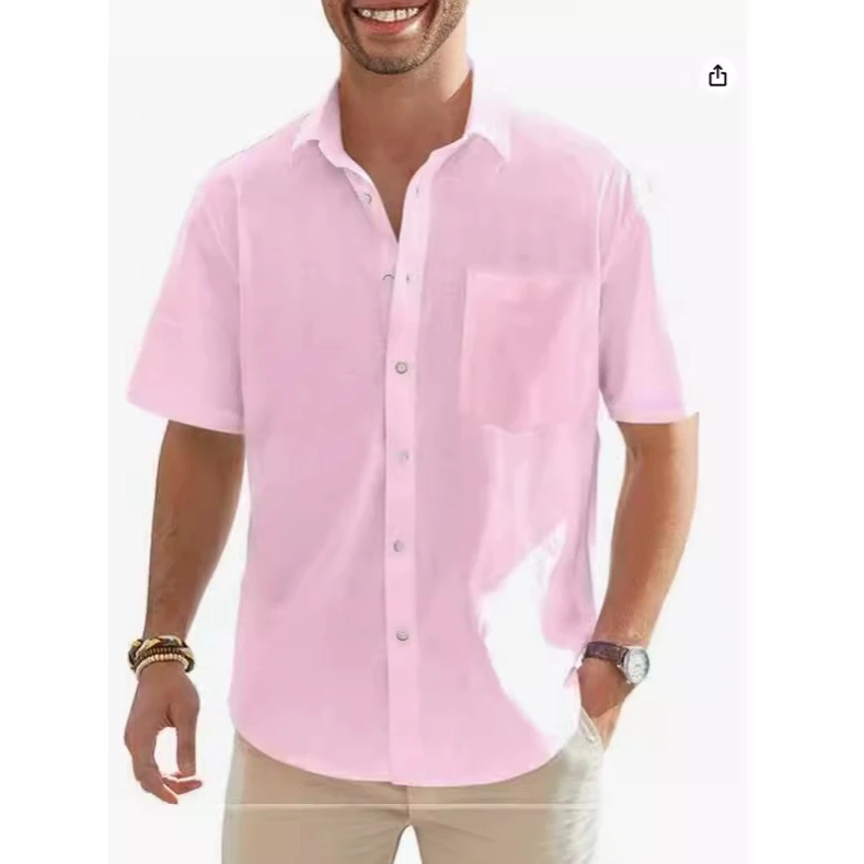 

Men's Cotton Linen ort Sve irt Casual Button Beach Top Street Sle Loose Fit ket Detail Summer 2024 Faion