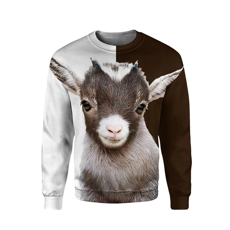 Pullover Sweatshirt For Men Animal Graphic 3D Printing Long Sleeve Tops Oversized O-Neck Funny Goat Pullover Casual Sweatshirts