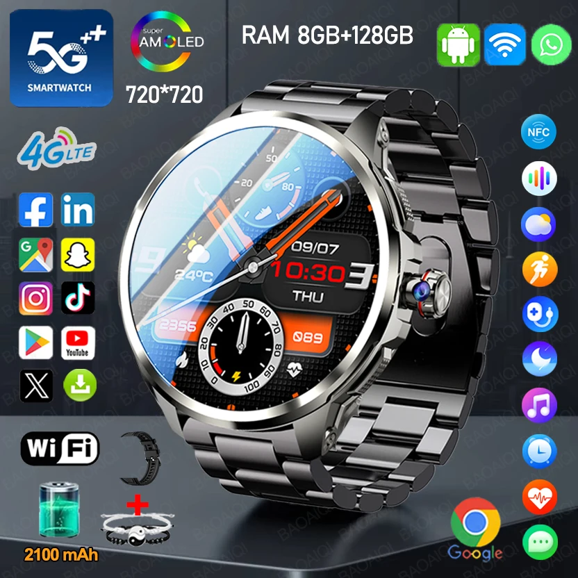 

Смарт-часы 5G/4G Full Netcom GPS 1,95 дюйма 720*720 AMOLED 2100 мАч Аккумулятор 900 Вт Камера 8 ГБ + 128 ГБ ОЗУ WIFI Google APPS Smartwatch