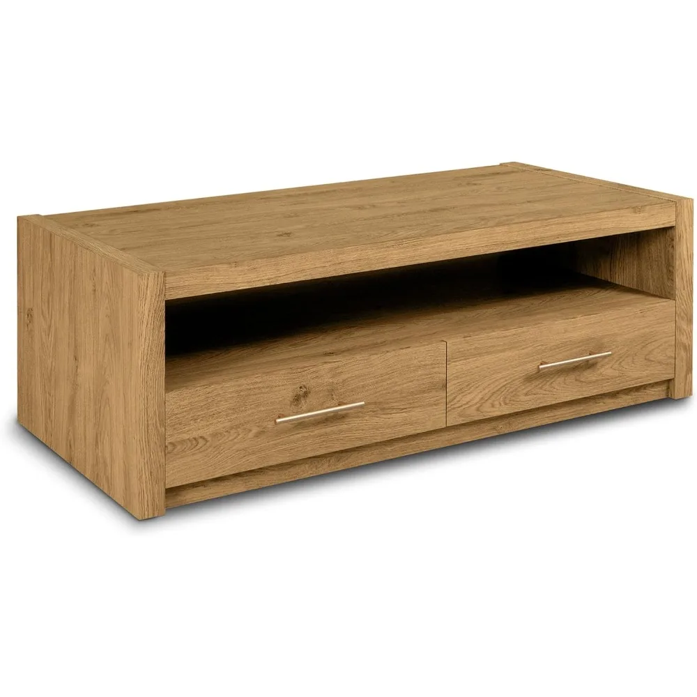 Tavolino da caffè Dakota da 51" in legno di quercia con 2 cassetti con chiusura ammortizzata e ripiano aperto, finitura rustica