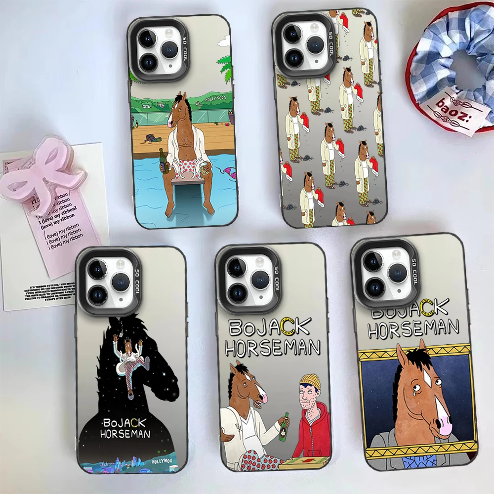 Phone Case Silver Cover Suitable iPhone 12 11 13 14 15 16 Max Pro Plus Spider Gwen IMD H-Horse-manS Cartoon Komedie B-Bo-JackS