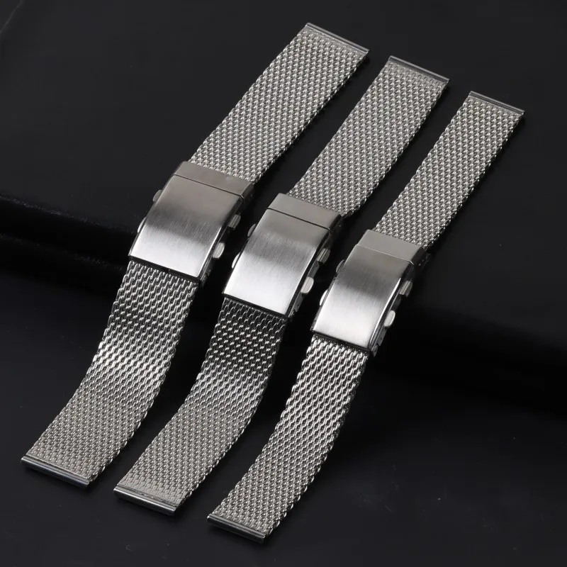 New Design Shark Mesh Stainless Steel Watch Band Foldover Clasp Waterproof Breathable 18 20 22mm Smartwatch Strap