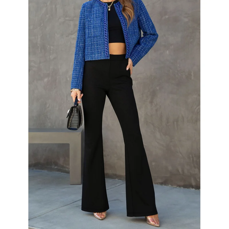 2025 Casual Modern Flare Calças Mulheres Cintura Elástica Respirável Emagrecimento Preto Calças de Escritório Diárias