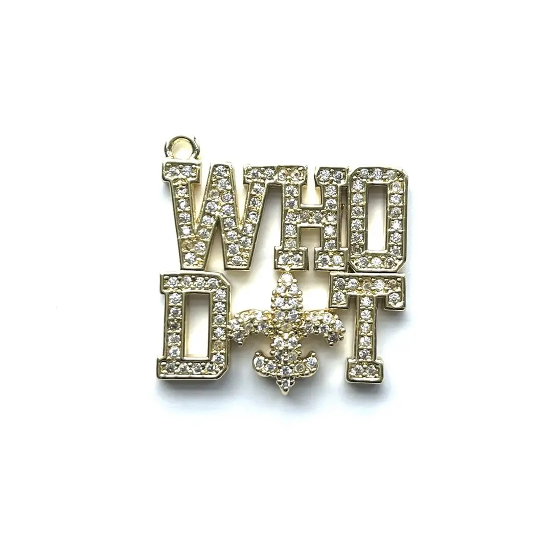 5Pcs Cubic Zirconia Pave Who Dat Word Charms Gold Plated Letter Pendant For Woman Bracelet Necklace Bangle Jewelry Making