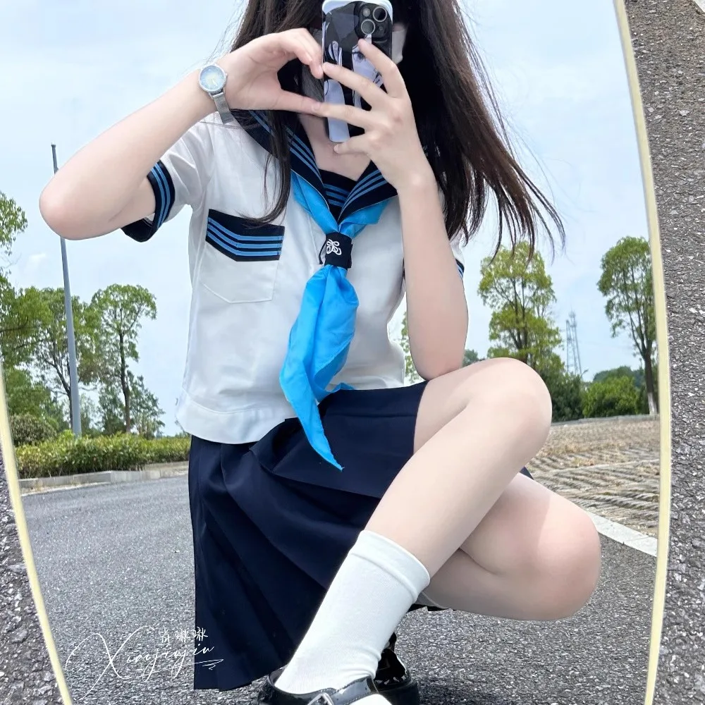 2024 Abito da marinaio blu giapponese Ragazza delle scuole superiori Sailor bianco Fuku Scuola coreana Jk Abiti uniformi per abiti da studente Seifuku