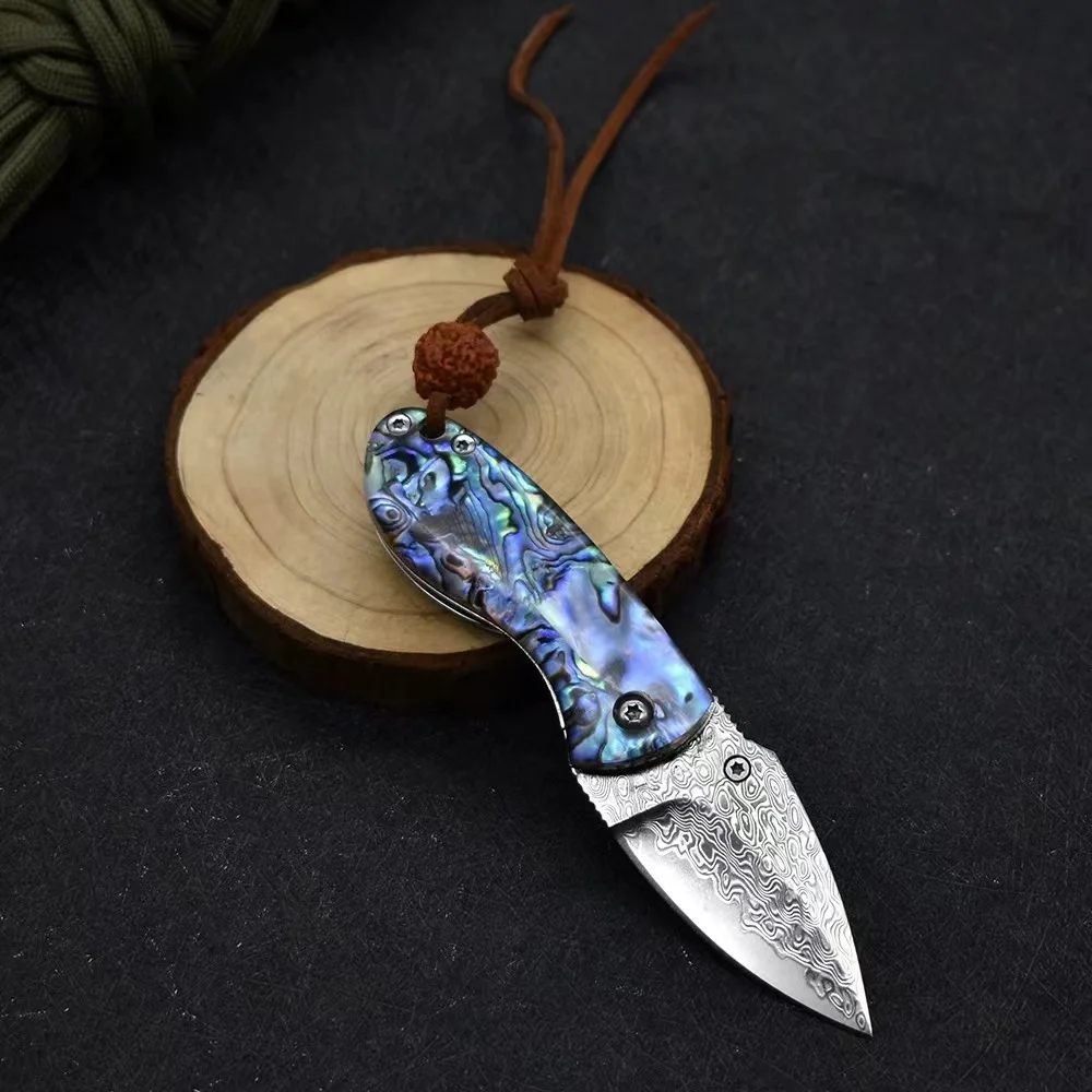 NEW Mini Folding Knife Damascus Steel Portable Small Folding Knife Outdoor Self Defense Camping Hunting Sharp Express Knife