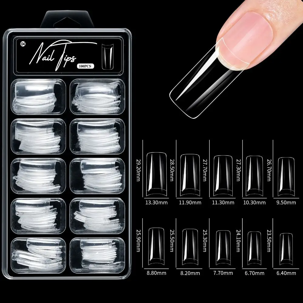 100 pçs acrílico unhas falsas transparente traceless unhas artificiais dicas cobertura completa amêndoa quadrado pré-lima unhas prensadas