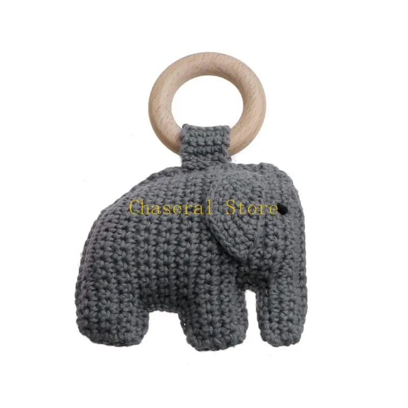 E7CE Soothing Elephant Crochet Teether Toy Soft Molar for Play BPA-