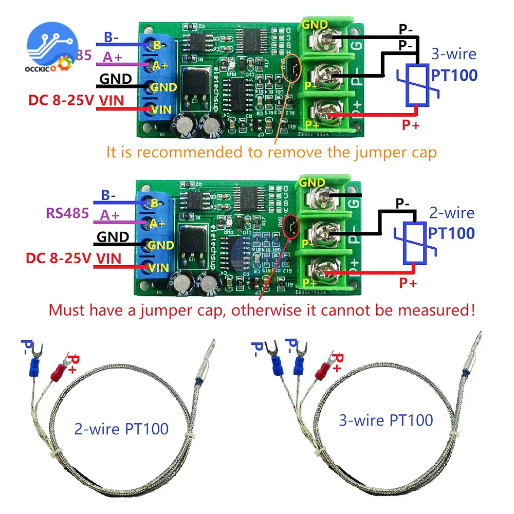 Sensor de temperatura do conversor rs485 modbus rtu da rtd da c.c. 12v pt100