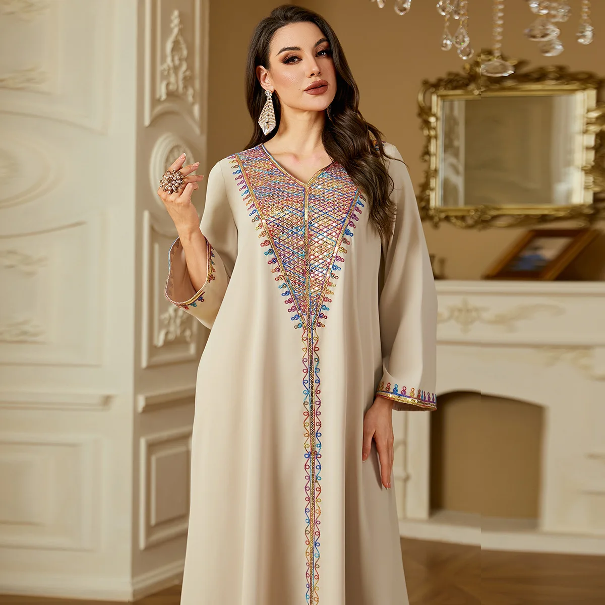 

2025 Ramadan Sequin Embroidery Abayas for Women Muslim Dress Eid Turkey Kaftan Dubai Femme Robe Morocco Vestidos Jalabiya Caftan