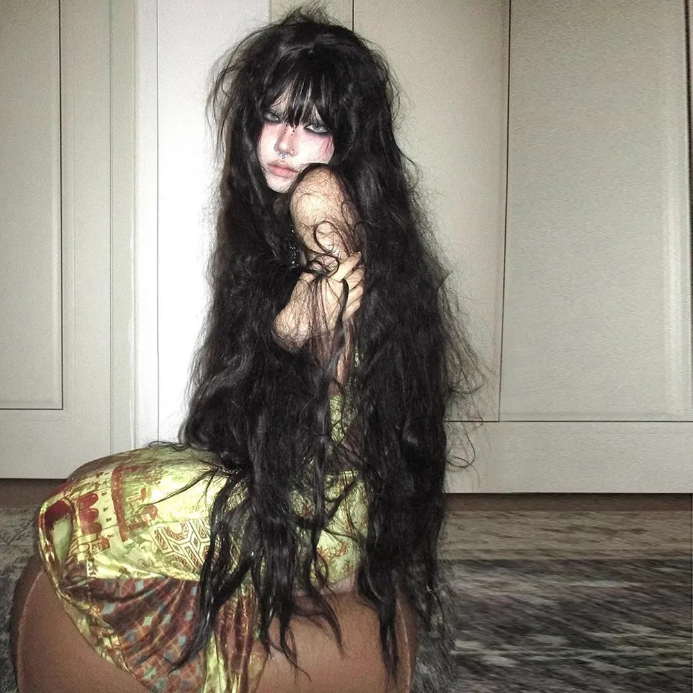 Super long black water pattern long curly hair wig women's studio photo one meter wool roll cos universal hair cover