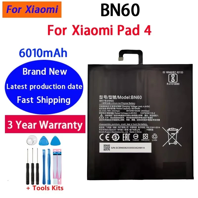 2026 Years 100% New High Quality Fast Shipping  Battery For Xiaomi Mi Pad Tablet 6 5 4 Pro Plus Bateria BN60 BN4E BN80 +Tools