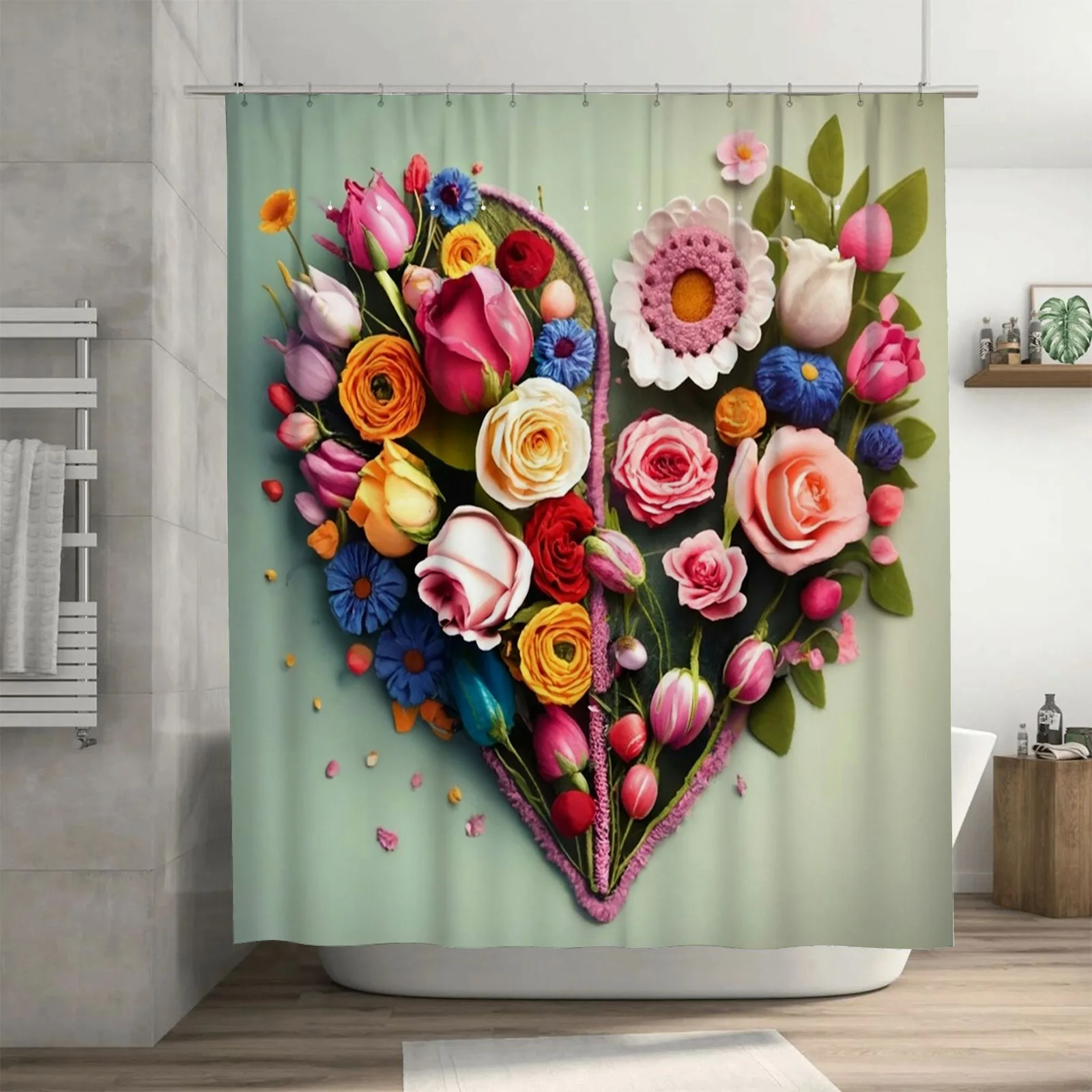 Floral Heart Art Shower Curtain - Modern Waterproof Design for Stylish, Unique & Cozy Bathroom Decor Featuring Warm Vibes