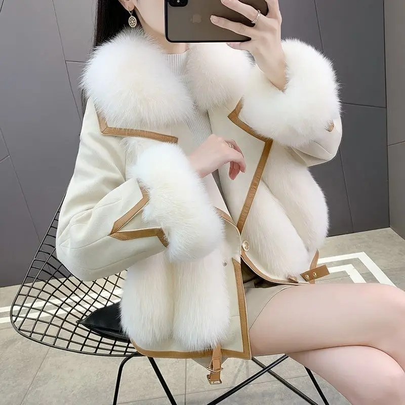 2025 autumn and winter new women suede imitation fox fur coat fashion high-quality Warm fur jacket Clothes Female outerwear T788