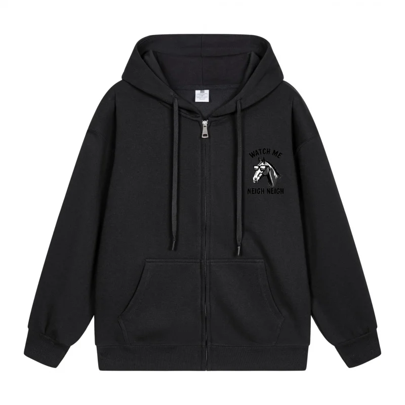 

Men's Zip-Up Hoodie Black Hoodie With Horse Design New Style Casual Couples’ Style Casual and Loose