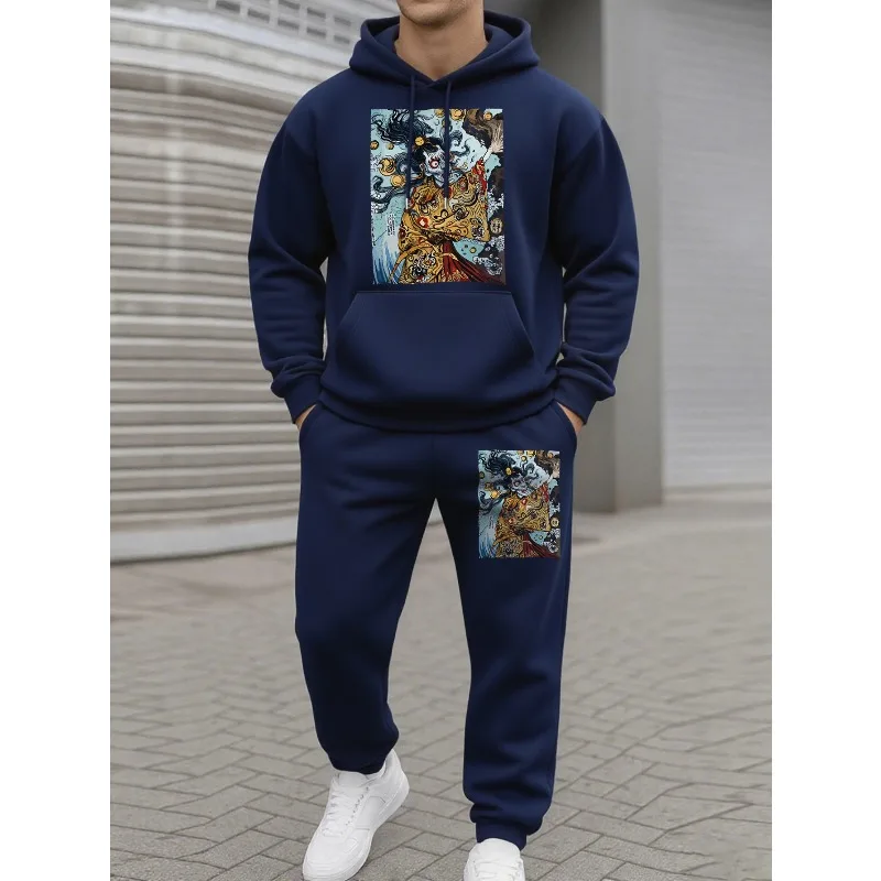 2025 mode hommes motif de crâne 3D imprimé automne hiver sweat à capuche et pantalon ensemble à la mode en plein air confort 2 pièces ensemble