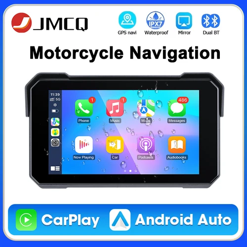 Imagen 1 del producto GPS de navegación para motocicleta de 5 pulgadas para Carplay inalámbrico y Android Auto IPX7 pantalla impermeable Dual Bluetooth 5,0 Monitor de Moto