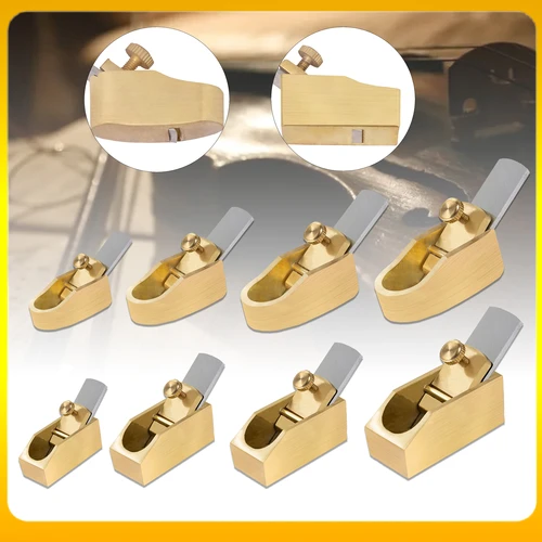 Cepilladora de borde de violín de fondo plano convexo de latón y cobre de diferentes tamaños, cortador de avión para carpintería, herramienta Manual de cepillado de empuje