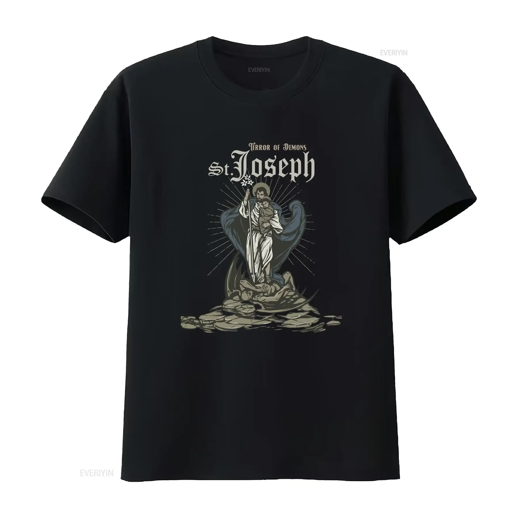 Catholic T Shirt Saint Joseph Terror of Demons St Confirmation Christian vintage Washed Casual graphic streetwear Slightly