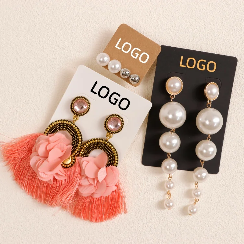 

100PCS White Kraft Paper Custom Brand Name Personalize Jewelry Cardboard Earring Display Packing Card Necklace Holder Wholesale