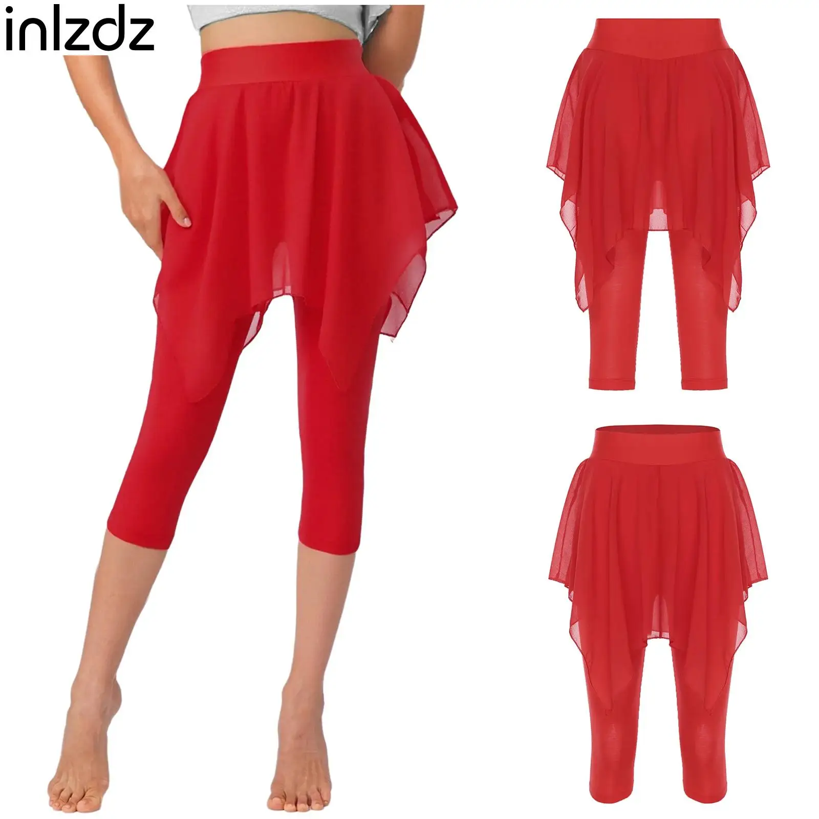 

Latin Ballet Dance Pants for Womens High Waist Leggings One-piece Irregular Skirt Capris Pants Yoga Fitness Dance Training Wear