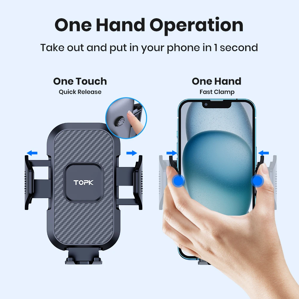 TOPK Phone Holder for Car - Easy-to-Install Dashboard Mount, Compatible with All Smartphones, Sturdy and Stable