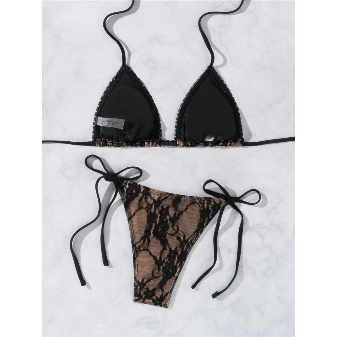 XS - L Neuer Bikini mit Spitze und Neckholder, zweiteiliger Badeanzug für Damen, Badebekleidung, gepolsterter Badeanzug mit Trägern, Badeanzug, Modell V7616. – Detail 4