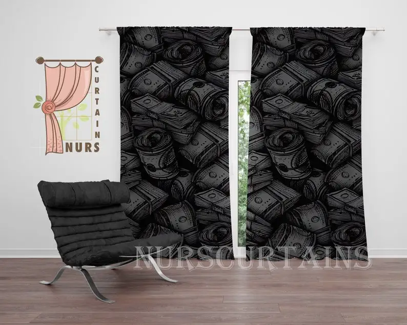 Dollar Bills Blackout Curtain: Retro Style Polyester Bedroom Decor