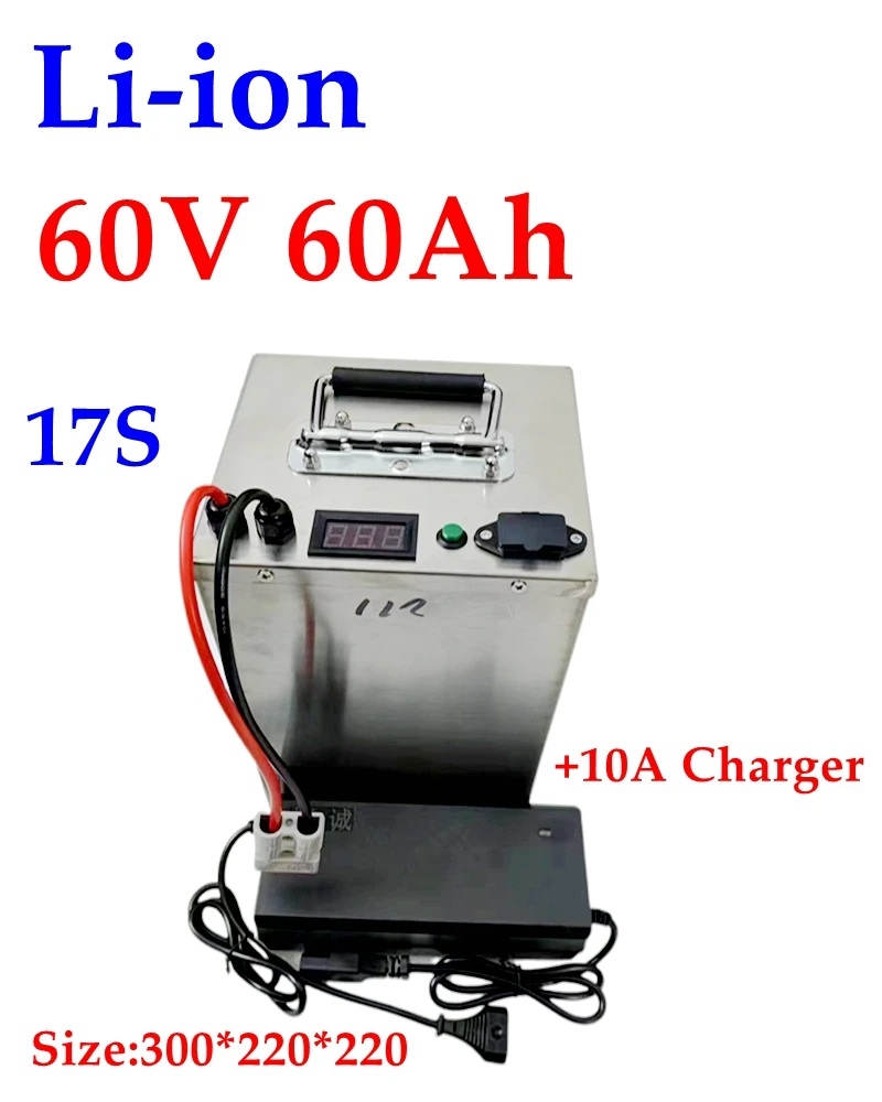 LT-60v 60ah lithium ion battery BMS 16s li ion for 6000W bike Tricycle scooter motorcycle Lead acid replacement + 10A charger。