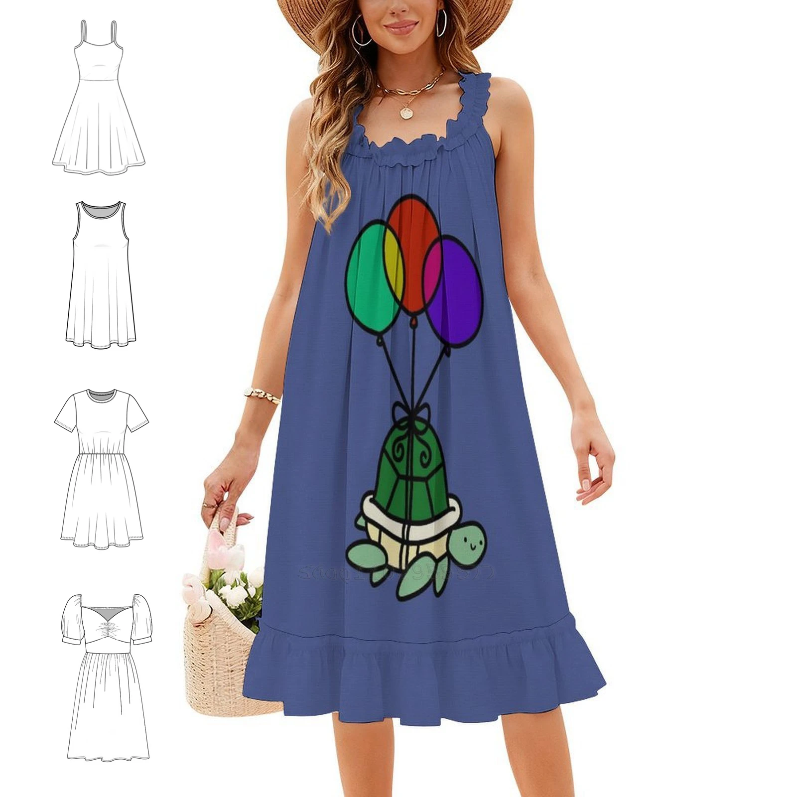 Balloon Turtle Bohemian Sleeveless Dress Multi-Print Beach Vacation Party Dress Turtle Turtles Reptile Reptiles Animals Dress