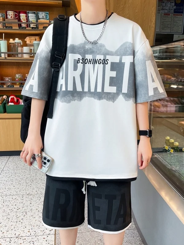 

Ice Silk Casual Sports Men's Set 2025 New Summer ort Sve T-irt Cool Sli Faionable Matching Set Polyester Fiber