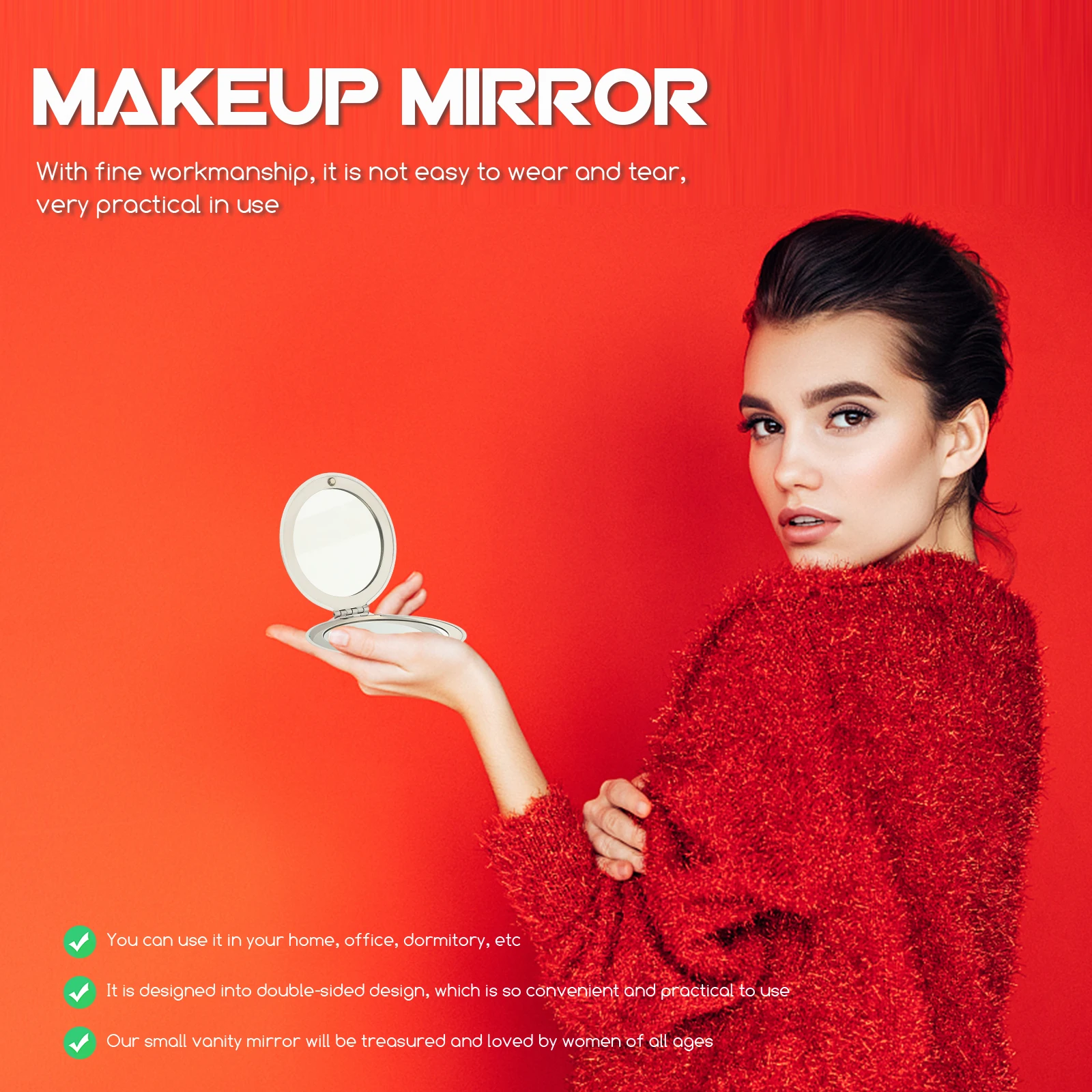 2Pcs Double-Sided Foldable Mini Makeup Mirrors Portable Compact Vanity Mirror Travel Pocket Size Mirror for Girls