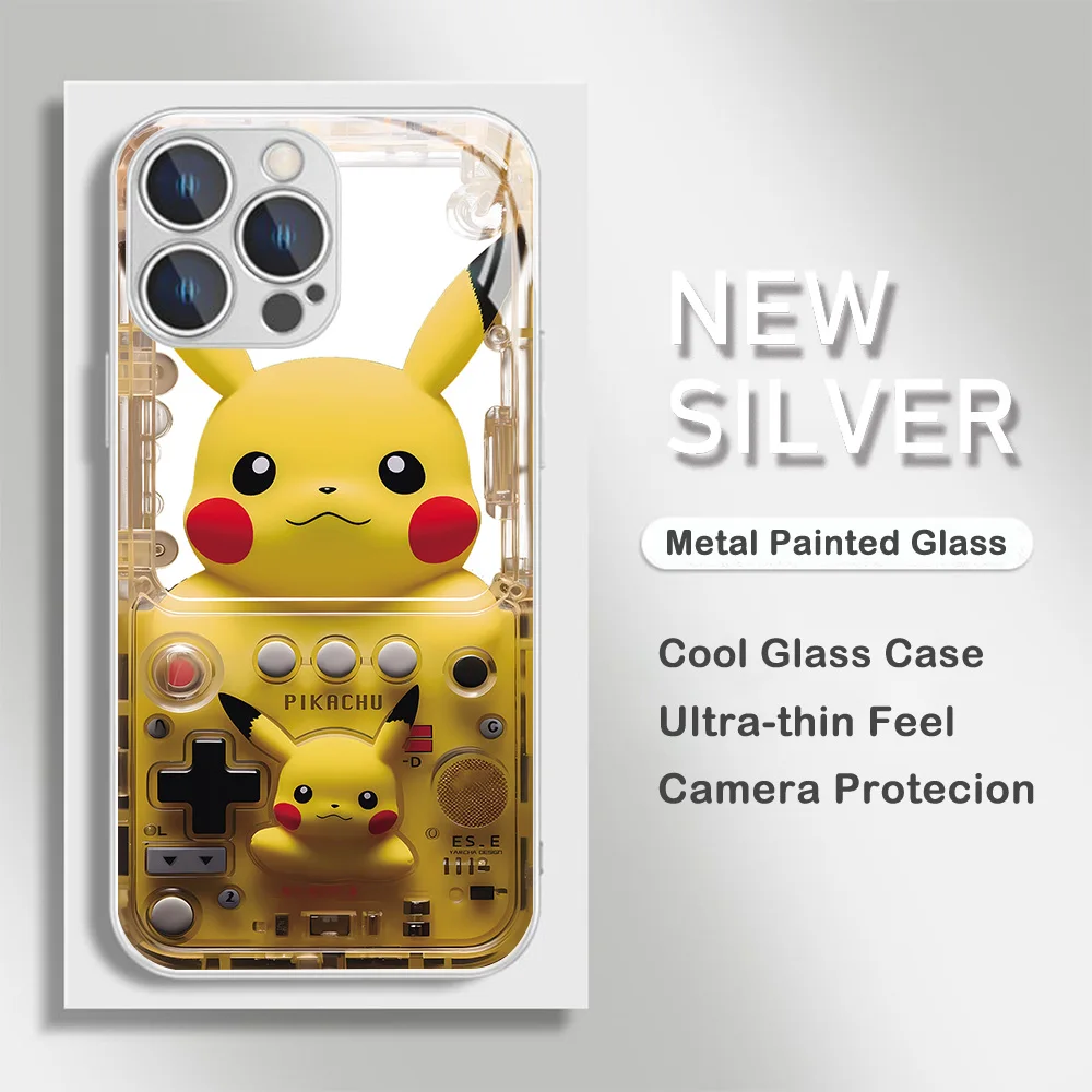 P-Pokémon Game Console Metallic-Color Phone Case for IPhone X XR XS 16 15 14 13 12 Mini 11 Pro Max 8 SE 20 Plus Glass Hard Cover
