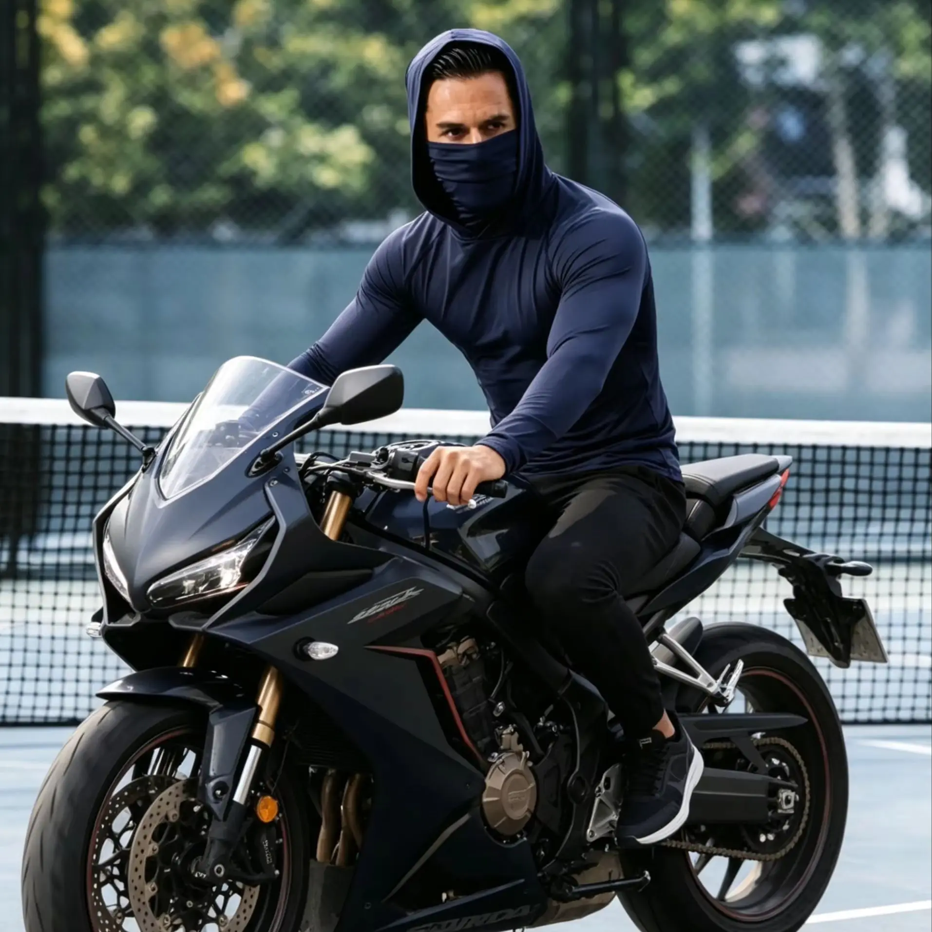 

Motorcycle Hooded Long Sleeve T-Shirt High Elastic Quick Dry Sports Training Tight Fit High Neck Balaclava Hoodie