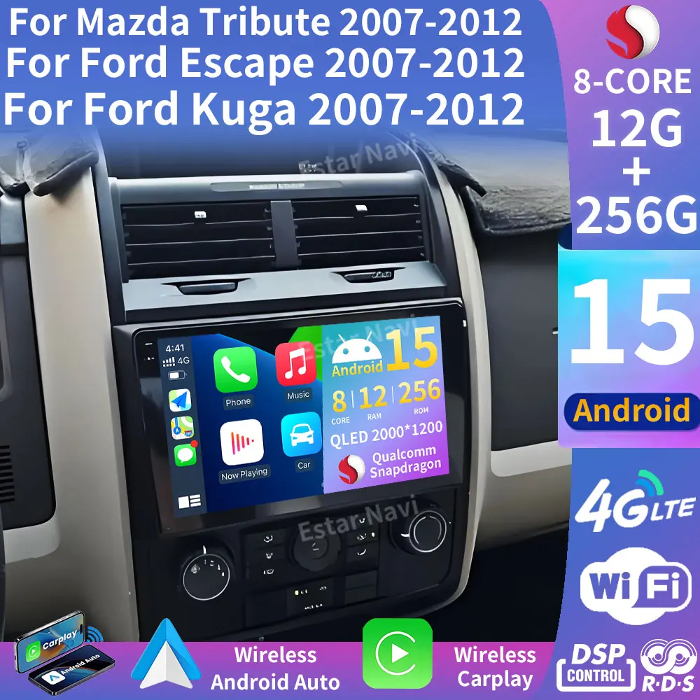 Car Radio For Ford Escape 2007-2012 Ford Kuga 2007-2012 For Mazda Tribute 2007-2012  Multimedia Player Android 15 Carplay Auto