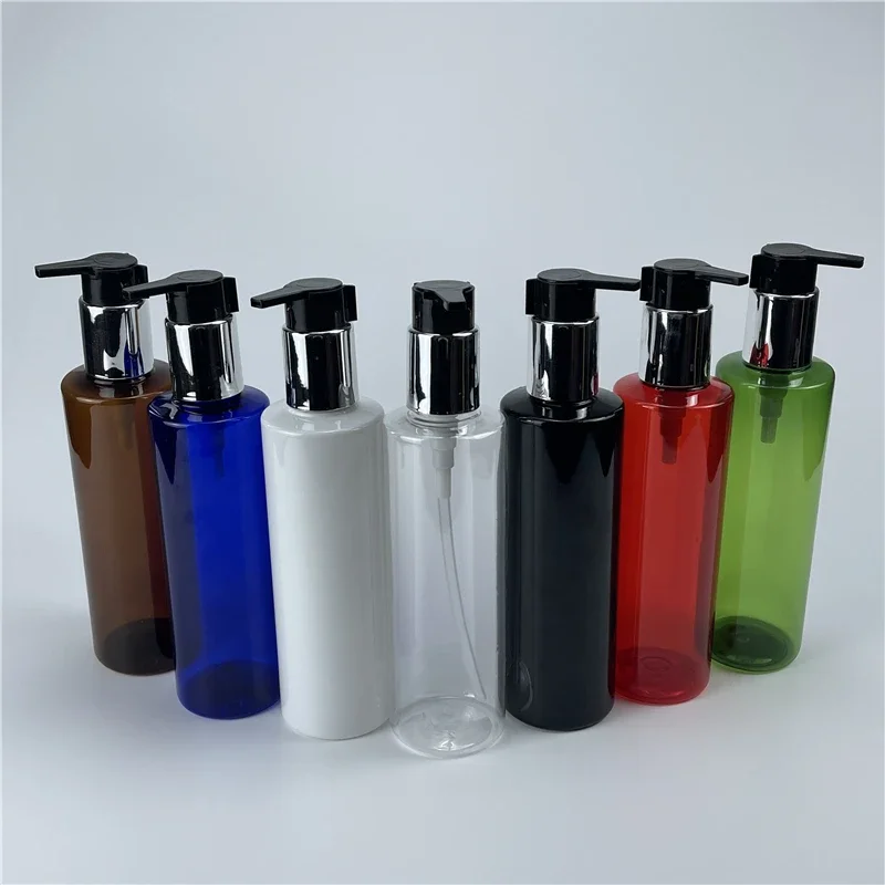 

250ml x 25 gold Silver Collar Lotion Pump Cosmetic Bottle Empty Plastic Container For Shampoo Lotion Liquid Soap Personal Care
