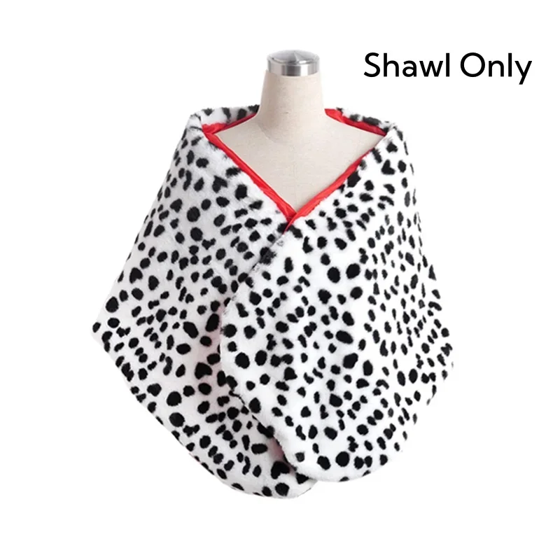 EE01 Women's Cruella Deville Costume Dalmatian Print Shawl Scarf Stole Black White Adult Halloween Outfit for Girls&0Ww
