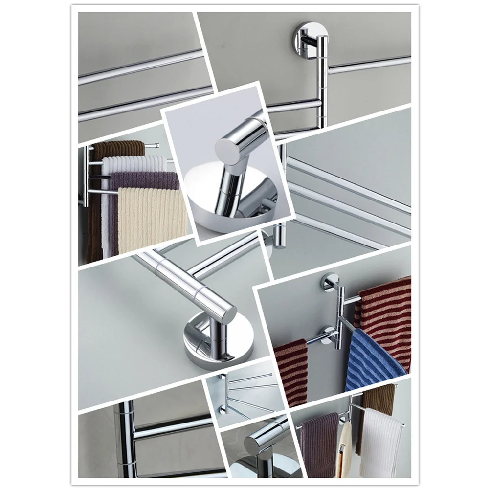 

3 Bar Stainless Steel Bath Towel Rod Wall Mounted Space Saver 360 Degree Swivel Towel Rack Bathroom Kitchen Organizer