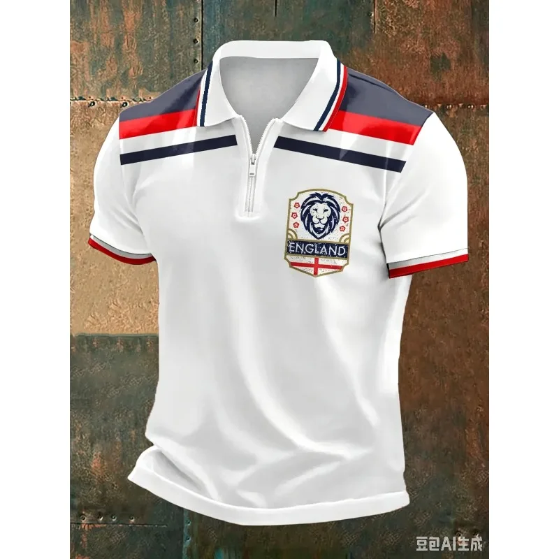 England Football Half Zip Polo Shirt George Cross Print T-shirt Men Soccer Fans Supporter Uniform Casual Streetwear Sport Tee