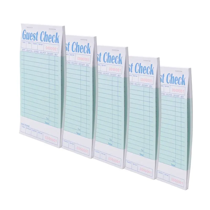 5 Pack Guest Check Books Server Note Pads For Restaurant Green Waiter Checkbook Restaurant Order Pad 50 Sheets/Pack Customer Fav