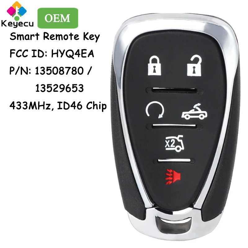 KEYECU OEM Smart Remote Control Car Key With 6 Buttons 433MHz ID46 Chip for Chevrolet Camaro 2016 2017 2018 2019 2020 Fob HYQ4EA