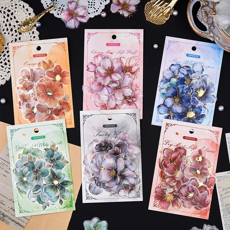 Autocollant Scrapbook Kawaii, étiquette la poème des fleurs, fournitures de Scrapbooking, papeterie décorative pour planificateur, 20 pièces/1lot