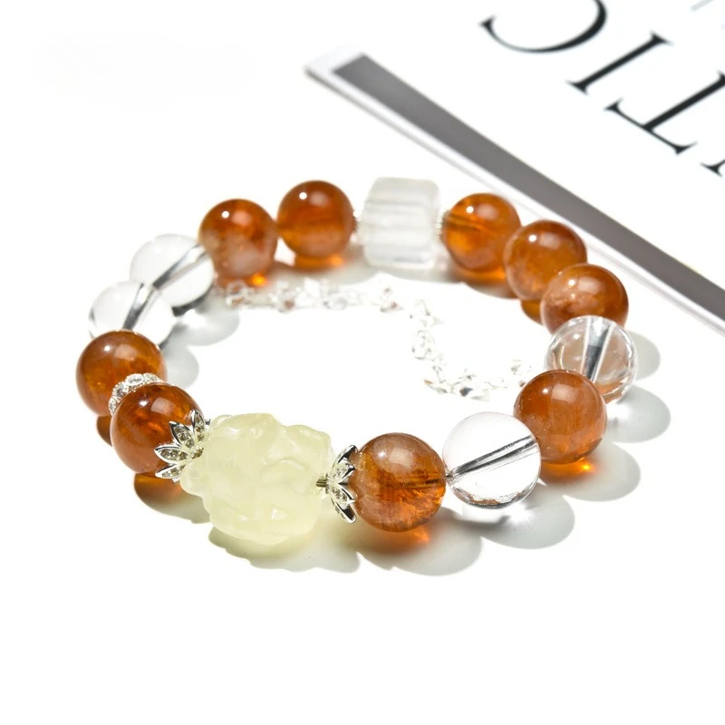 

Natural yellow tower crystal beaded bracelet women fashion high sense citrine nine-tailed fox string jewellery original design