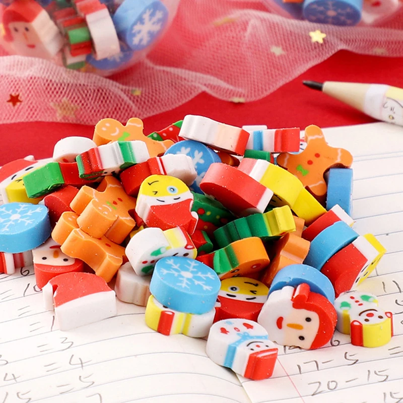 20PCS Merry Christmas Erasers For Kids Gifts Rubber Kawaii Stationery Novelty Santa Tree Mini Rubber School Cute Office Supplies